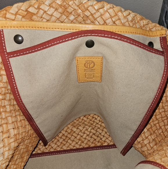 Massimo Palomba Tan Basket Weave Italian Leather Wide Tote - Picture 7 of 15